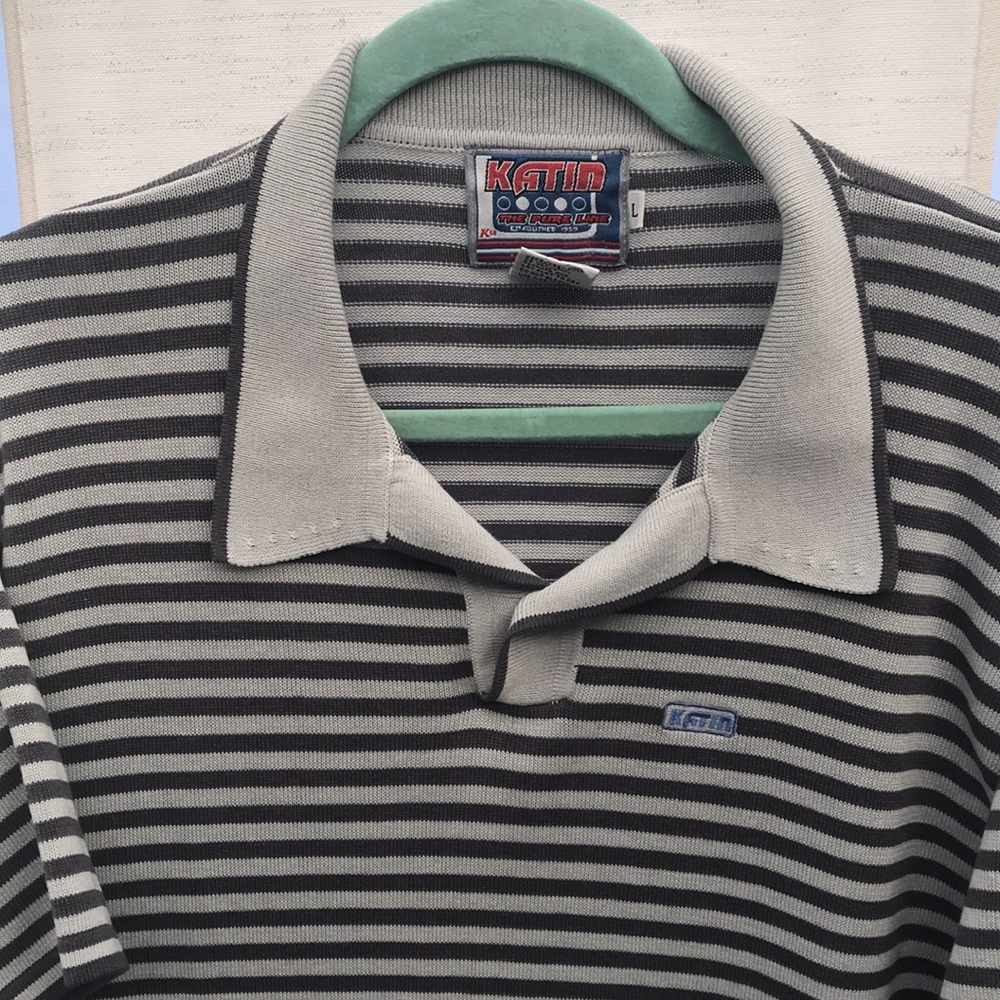 Collared men shirt size L gray & dark gray striped by Katin the pure line - Picture 2 of 10